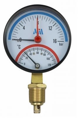 Термоманометр вертикальный  80 мм 1/2"- 16 бар (0-120C) Millennium
