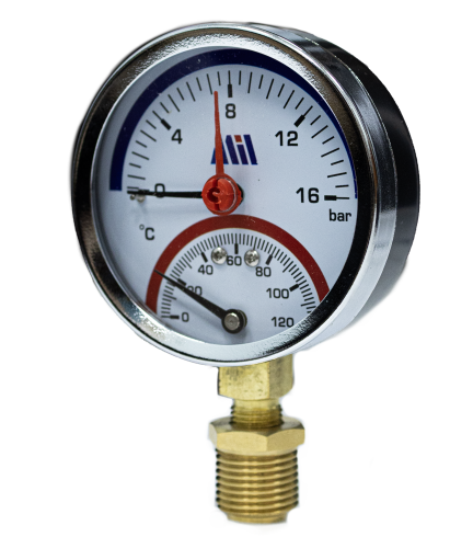 Термоманометр вертикальный  80 мм 1/2"- 16 бар (0-120C) Millennium