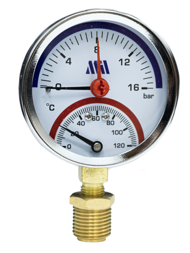 Термоманометр вертикальный  80 мм 1/2"- 16 бар (0-120C) Millennium